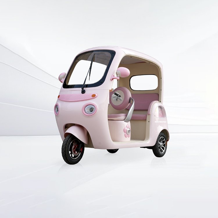 Mianhuatang enclosed cabin electric passenger tricycle pink 3‑wheel electric vehicle