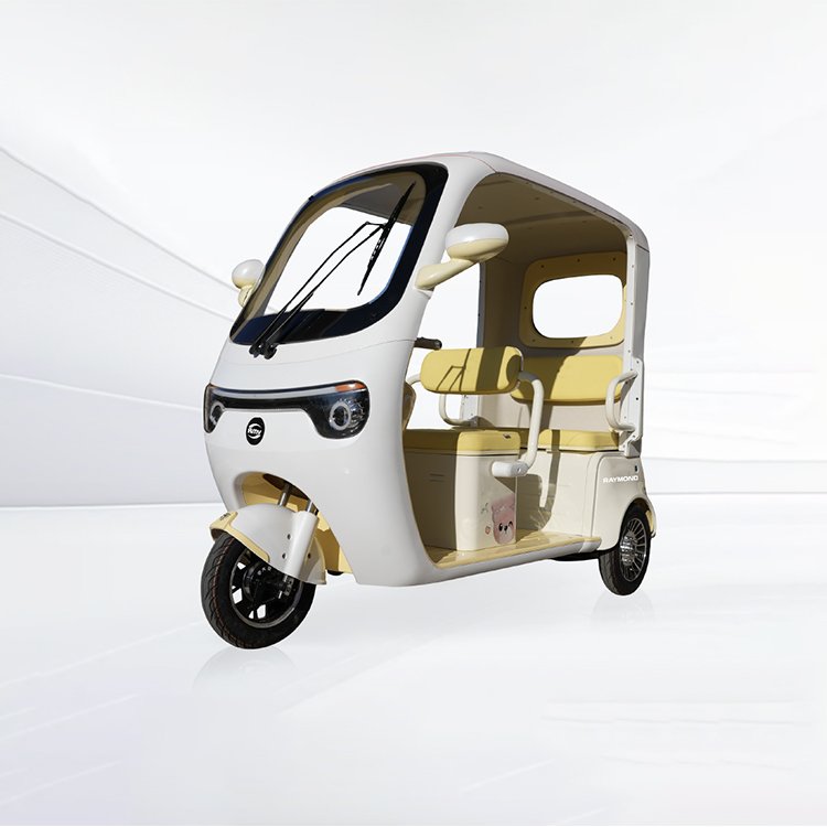 Mile enclosed cabin electric passenger tricycle cream‑white 3‑wheel electric vehicle