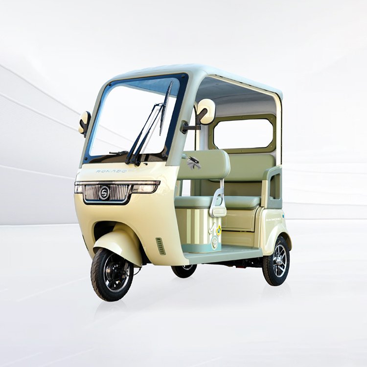 Su‑8 Pro enclosed cabin electric passenger tricycle cream‑green 3‑wheel electric vehicle