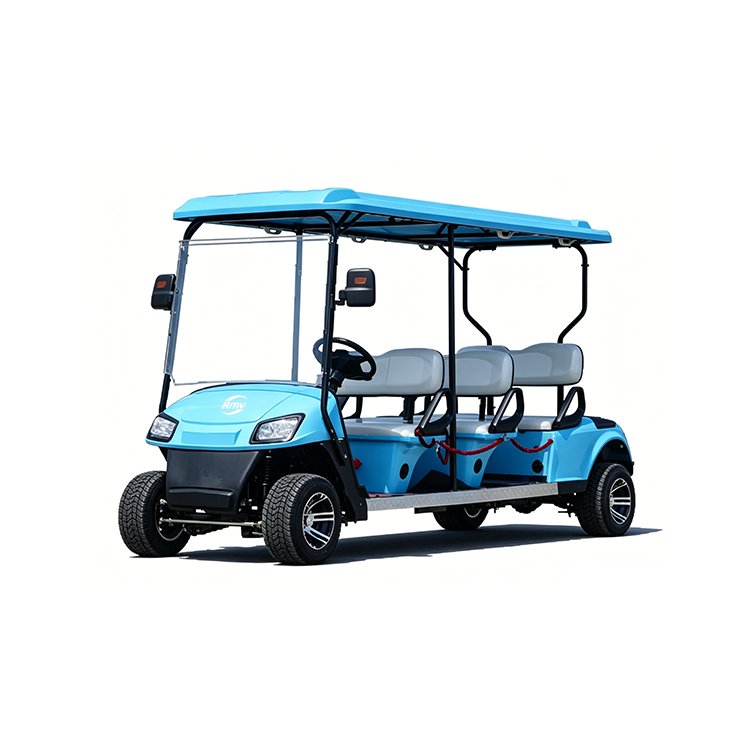 Sky‑blue LK 6‑passenger forward‑facing off‑road electric golf cart with 10‑inch aluminum alloy wheels