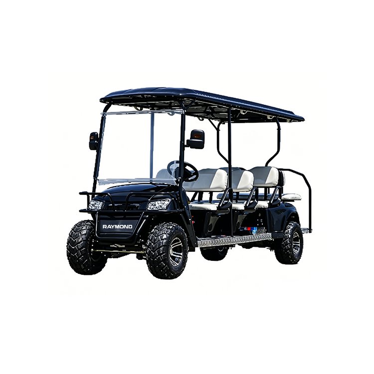 Black LK 8‑passenger 6+2 off‑road electric golf cart with 10‑inch alloy wheels, off‑road tires and front bumper