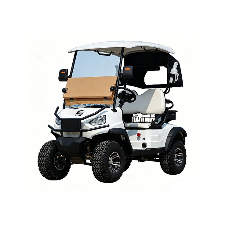 White XK 2‑passenger off‑road electric golf cart with McPherson independent suspension and full golf accessories
